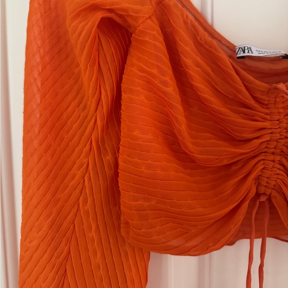Zara Orange Ruffled Pleated Top - Picture 10 of 13